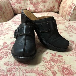 Born-clogs/mules-slip on leather shoes/thick heel